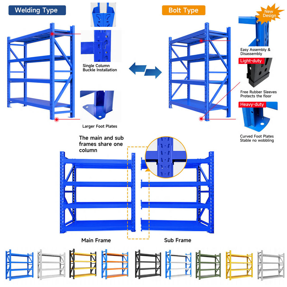 Robustes, 800 kg/Schicht belastbares, schraubenloses Lagerregal aus Stahl