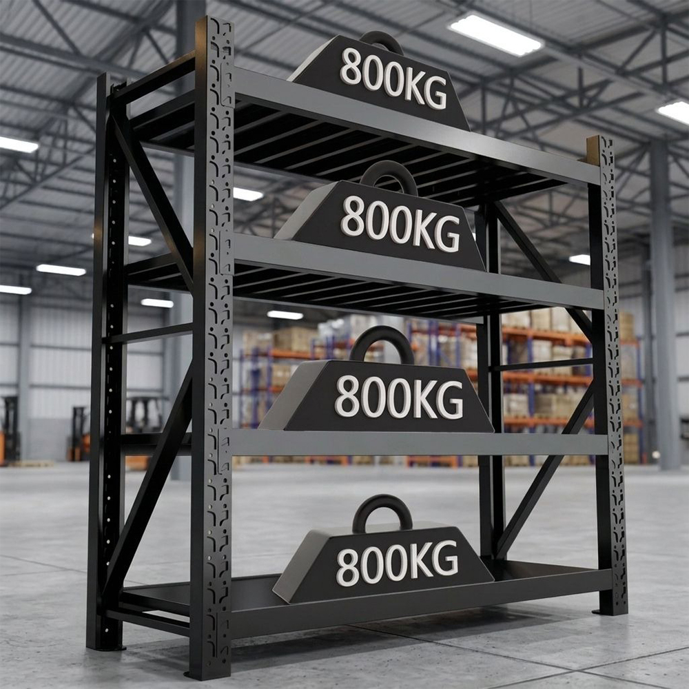 Robustes, 800 kg/Schicht belastbares, schraubenloses Lagerregal aus Stahl